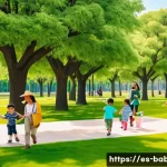 Home 16 베이비버스 한국 팬클럽 활동 소개 - A lively outdoor community event in a Spanish park featuring diverse families with young children pl...