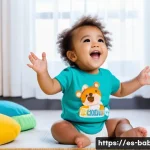 베이비버스 노래 가사 해석 - A joyful Spanish-speaking toddler wearing colorful casual clothes and a diaper, singing along with a...