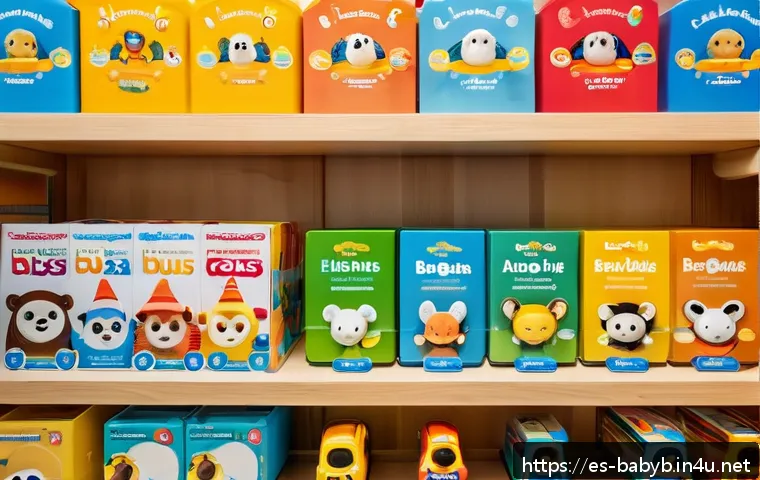 베이비버스 캐릭터 굿즈 구매 가이드 - A vibrant and colorful display of authentic BabyBus educational toys arranged neatly on a store shel...