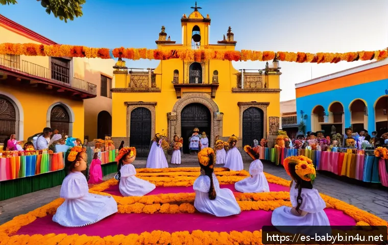베이비버스의 글로벌 번역 및 현지화 - A vibrant and colorful scene of cheerful children in traditional Mexican clothing celebrating Día de...